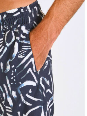 MANU VENETO patterned navy swim shorts.