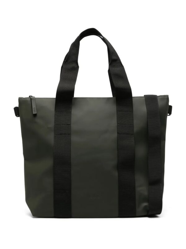 embossed logo leather tote bag