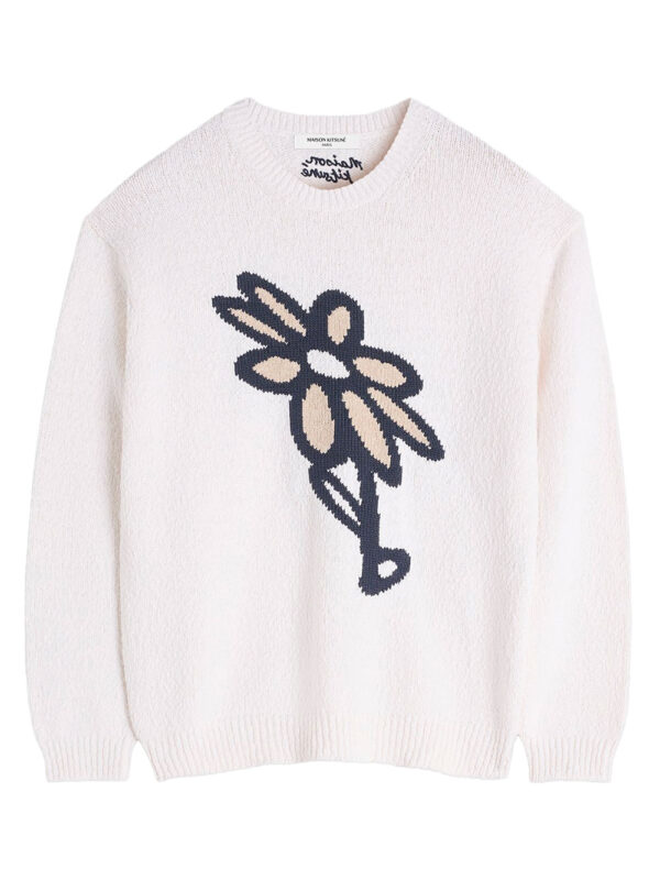 pull à motif floral en intarsia