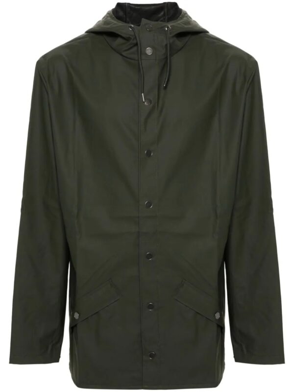 buttoned raincoat with drawstring