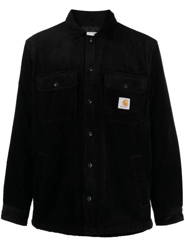 velvet shirt jacket with logo patch