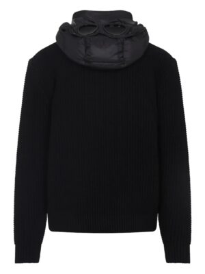 quilted jacket with hood and wool sleeves