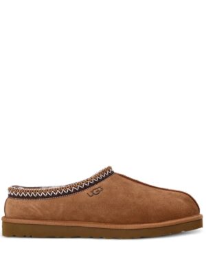sheepskin mules with exposed stitching