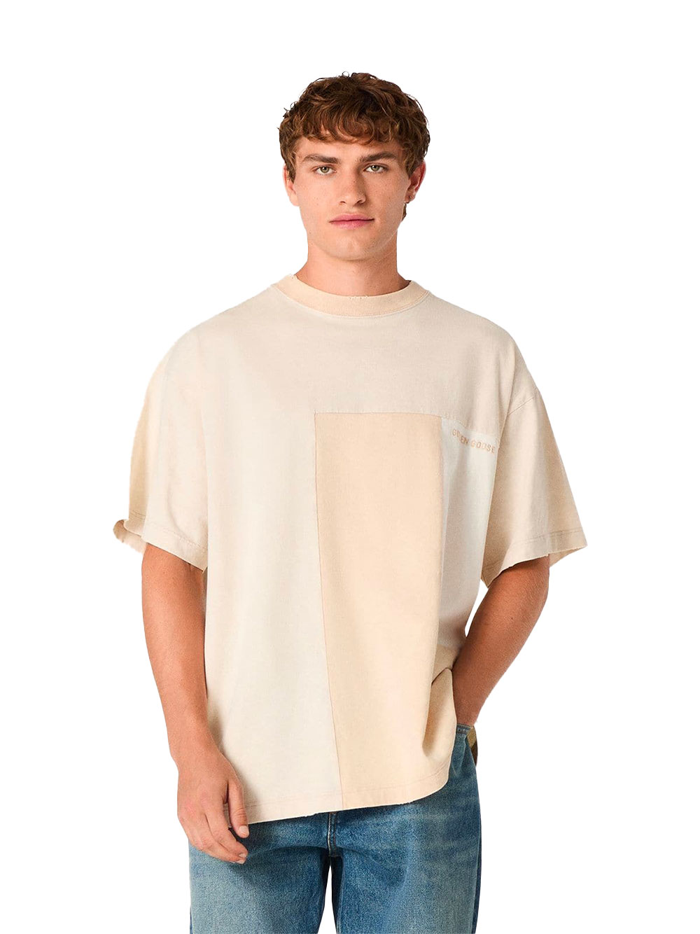 T-shirt Golden Goose Patchwork Coton Blanc/Beige – Image 3