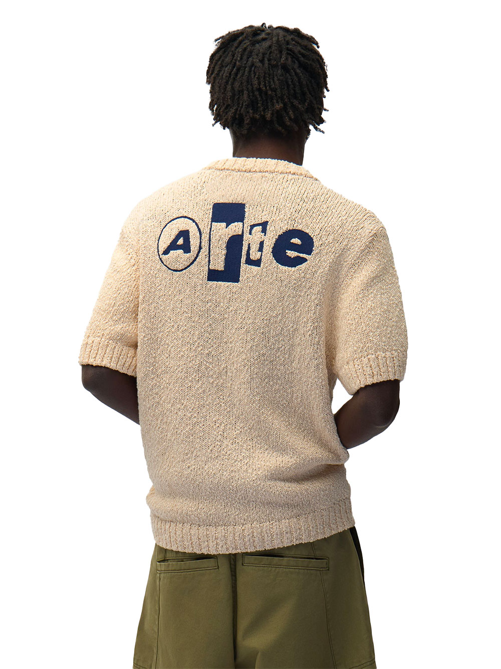Arte Back Graphic Knit T-shirt, Cream Cotton - Image 2