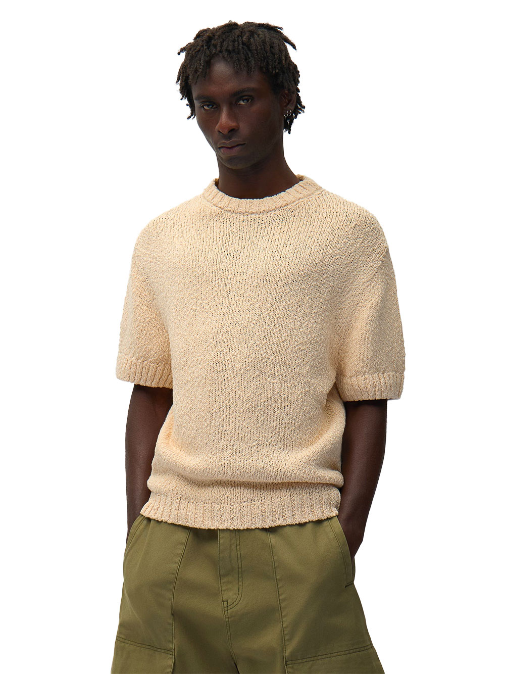 Arte Back Graphic Knit T-shirt, Cream Cotton - Image 3