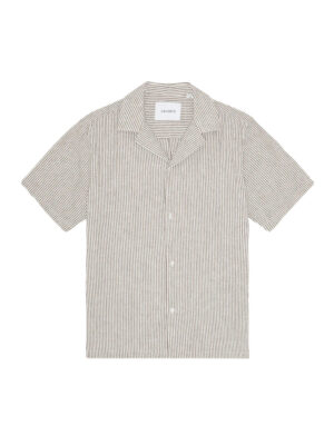 Chemise à rayures Lukas noir en coton et lin à manches courtes