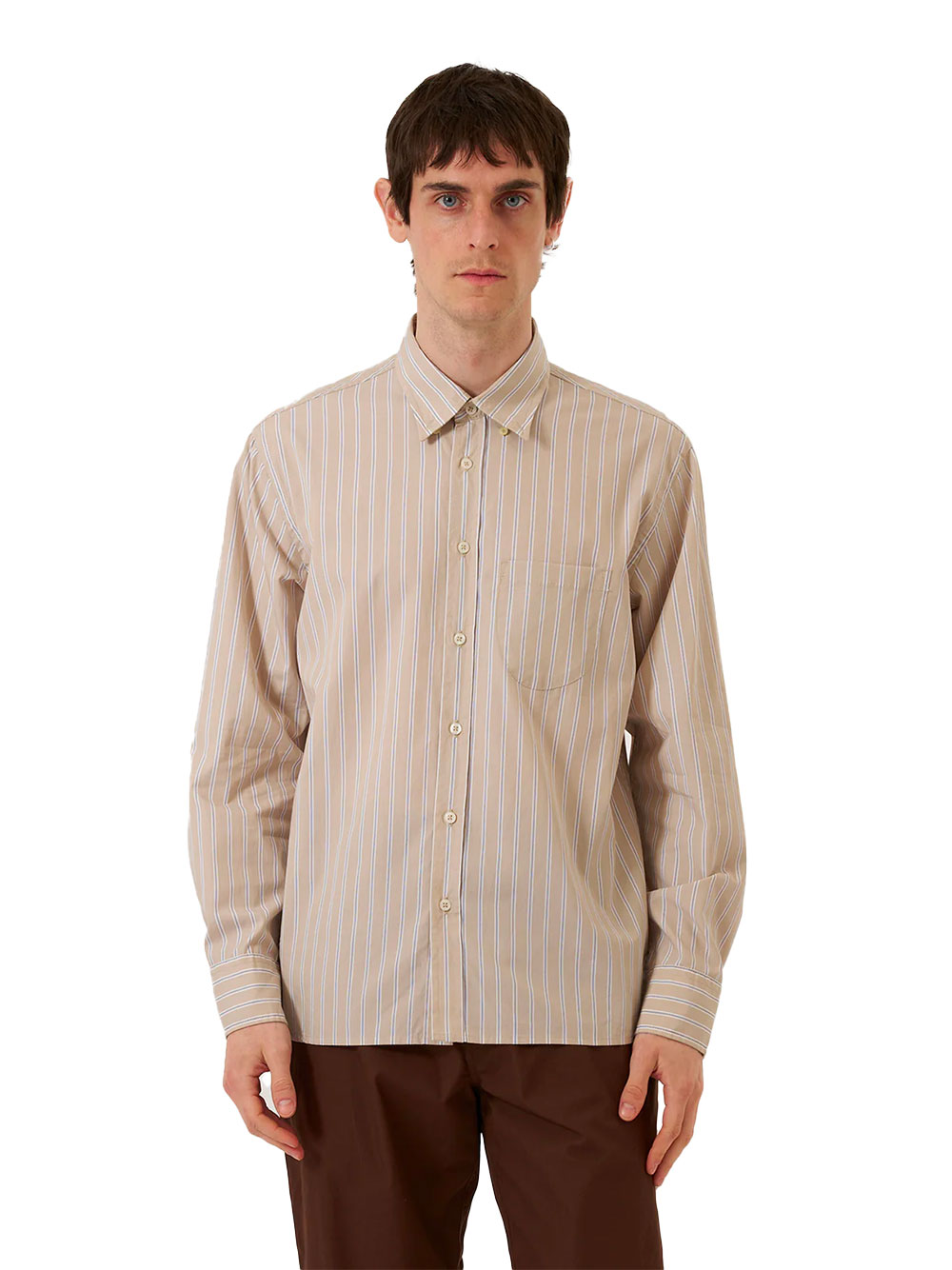 Universal Works Sand Urban Stripe Lazy Day Men's Shirt - Image 3