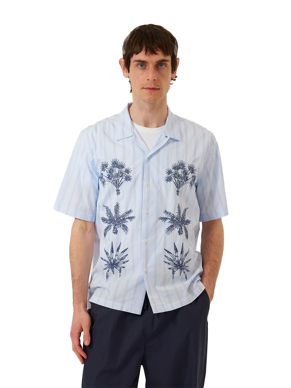 Universal Works Soft Blue Mc Stripe Road Trip Men's Shirt - Image 3