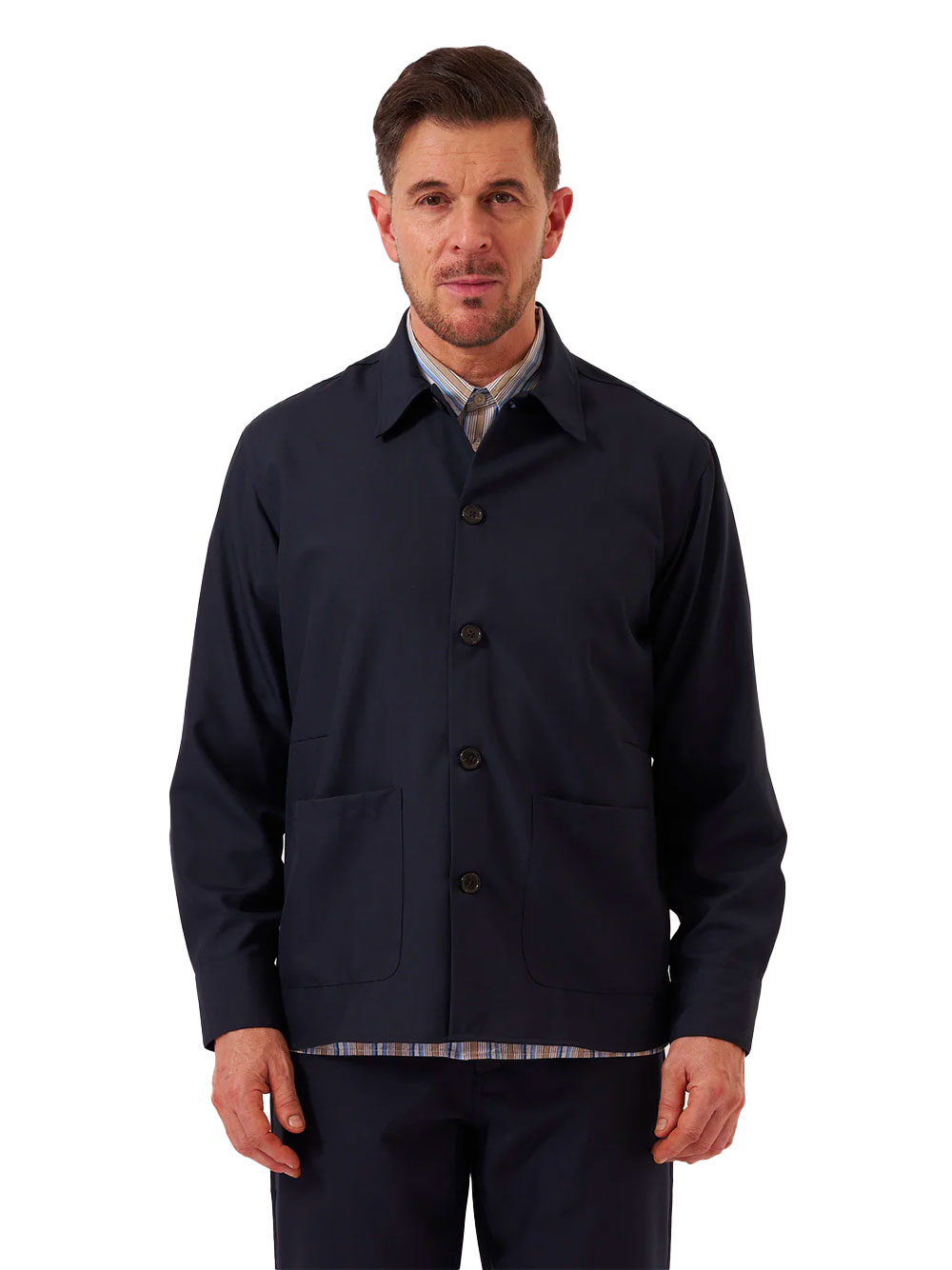 Universal Works Men's Work Shirt, Tropical Cotton, Navy - Image 3