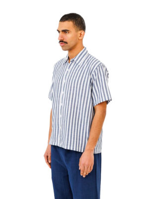Men’s Striped White and Blue Cotton Last Call For Shirt