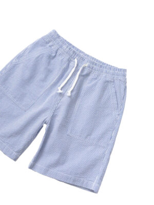 Short Service Works Seersucker Chef Coton Rayé Navy Stripe