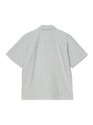 Chemise Carhartt WIP S/S Leavel Shirt Coton Rayé Bleu Homme
