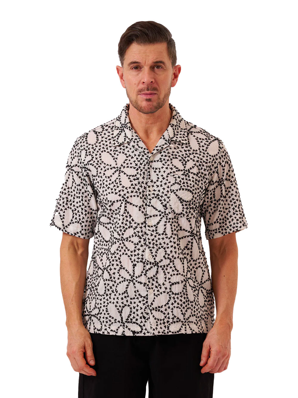 Universal Works Road Shirt Kantha Flower Ecru / Black Men's Shirt - Image 3