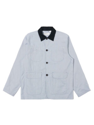 Universal Works Labour Jacket, Men’s Striped Cotton, Navy