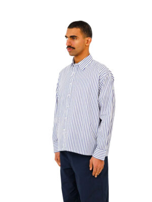 Last Call For white and blue striped shirt