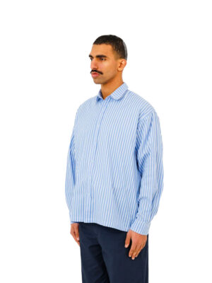 Men’s Striped White and Blue Linen Last Call For Shirt