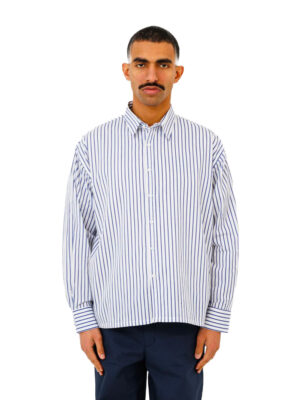 Last Call For white and blue striped shirt