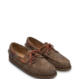 Chaussures Sebago Docksides Portland Cuir Marron Léopard Femme