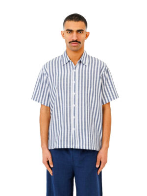 Men’s Striped White and Blue Cotton Last Call For Shirt